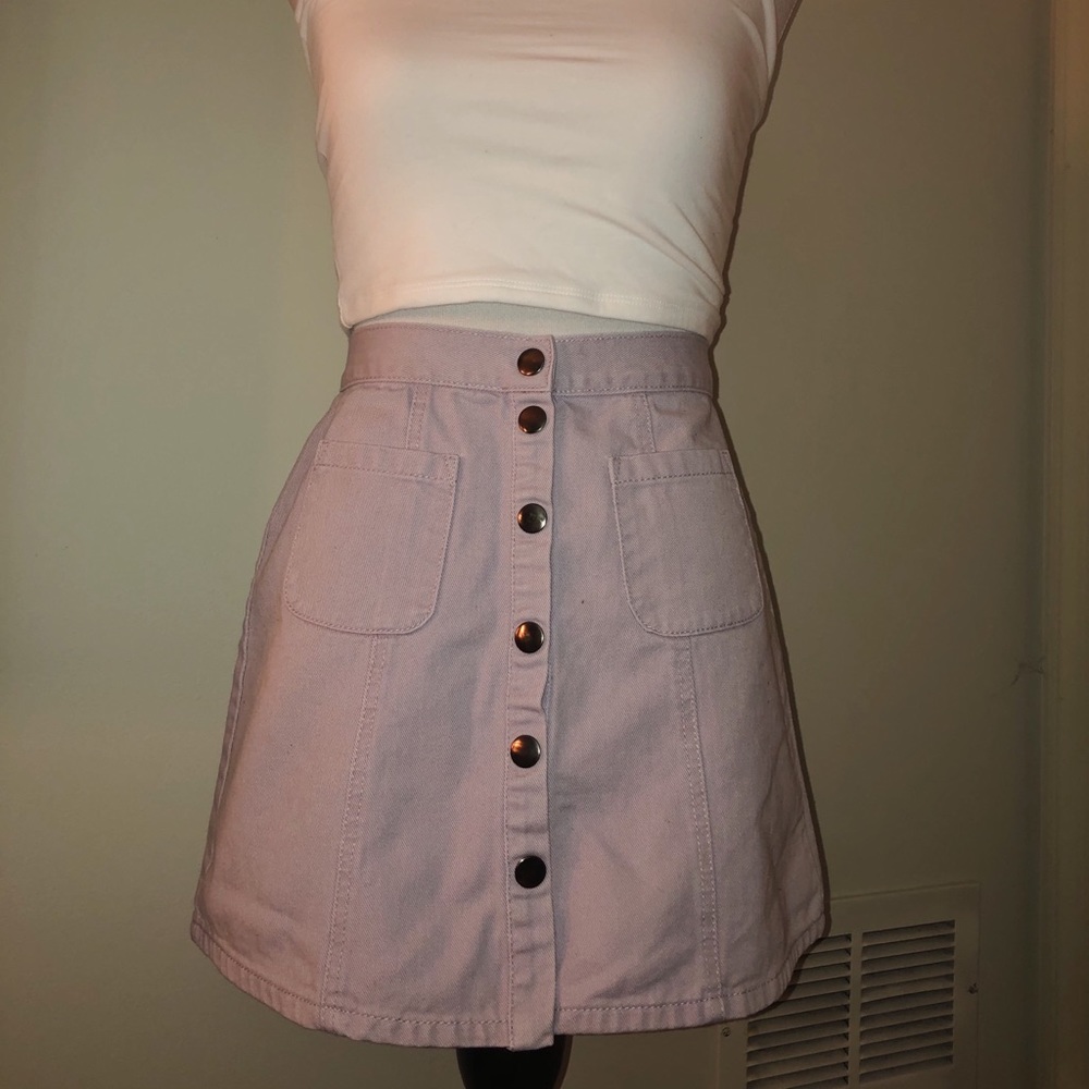 Light purple button up high rise skirt